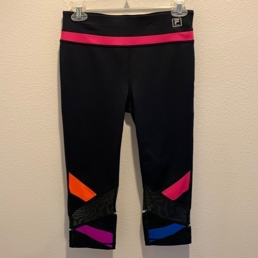 FILA Sport Womens Capri Legging. Black, Pink,&Blue. Legs have mesh section. Sz S